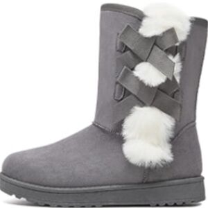 Eydram women fur lined winter Gray mid calf Boots with White Fur Accents. 7.5